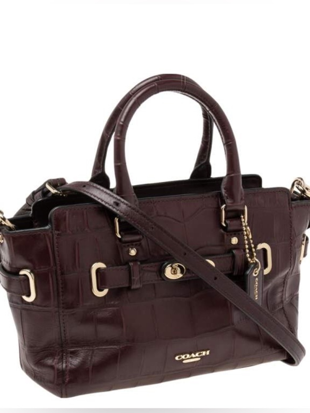 Coach Plum Croc Embossed Leather Mini Blake Carryall Satchel